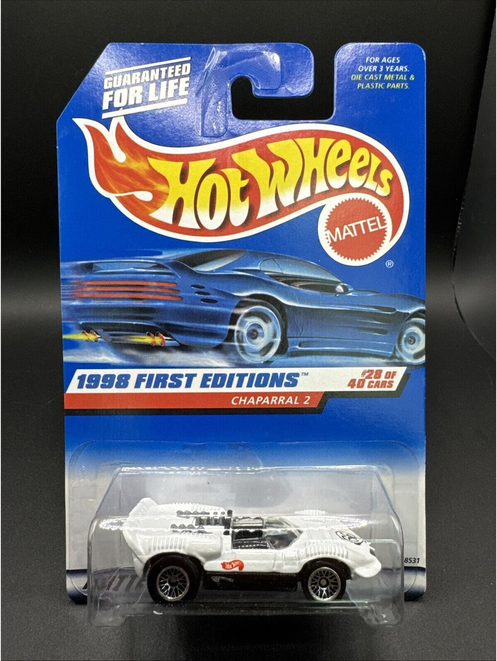 1998 Hot Wheels #669 First Editions 28/40 CHAPARRAL 2 White w/Chrome Lace Spokes